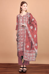 Ambarlyn Womens Silk Ethnic Batik Printed Salwar Kameez - Chikankari Embroidered Schiffli Cutwork